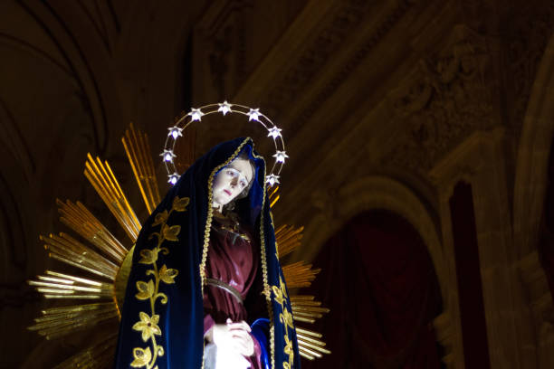 Ragusa Ibla, Sicily, Italy: An evening Good Friday parade with a statue of the Virgin Mary near the Church of San Giorgio in Ragusa Ibla.