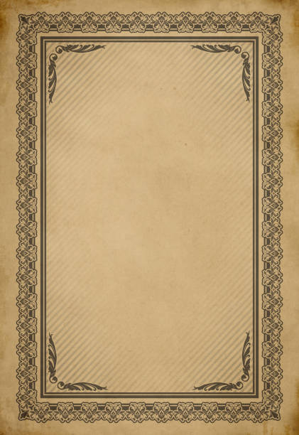 istock Faded condition grunge paper background with decorative ornamental frame. 2204541449