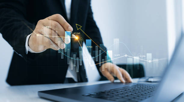istock Business strategy and data on economic growth graph chart.Business finance growth and graph chart diagram and analysing sale data.Analysis finance grow graph and market investment. 2204542320