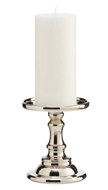 istock Aluminum white candle holder cut out isolated white background with clipping path 2204542381