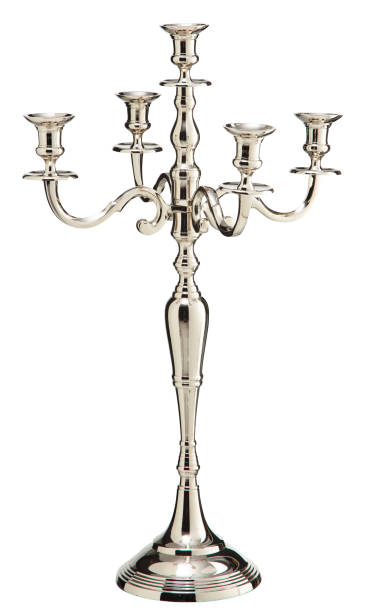 istock Silver aluminum candle holder, 5 stems cut out isolated white background with clipping path 2204542533