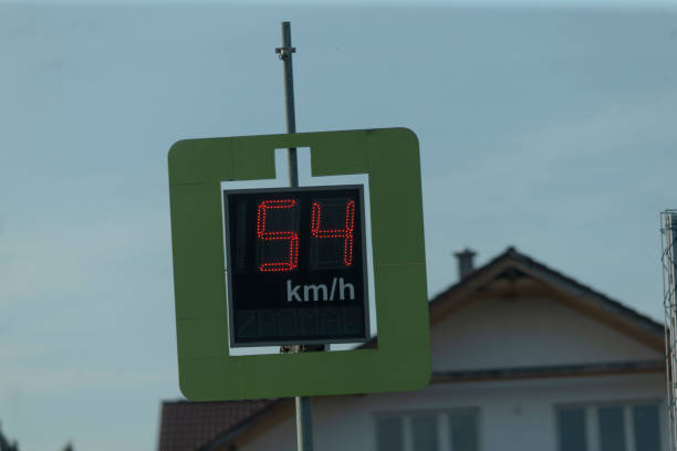 A bright green sign prominently displays the speed limit as 54 kilometers per hour, indicating a speed restriction on the road