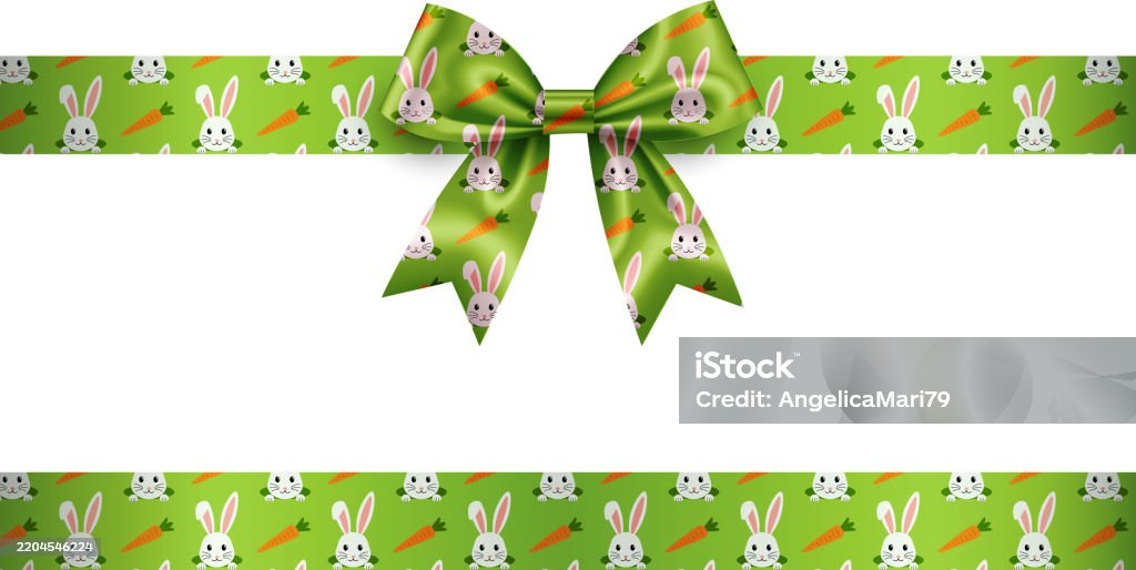 Easter Ribbon Pattern Green Easter Bow And Ribbon With Bunny And Carrots Pattern Stock ...