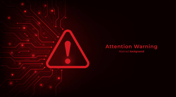 istock Concept of Hacker warning. Attention Danger Symbol on circuit board and dark red background. Data Breach, Malware, Cyber Attack, Hacking, and Security protection Concept. Vector illustration. 2204551884