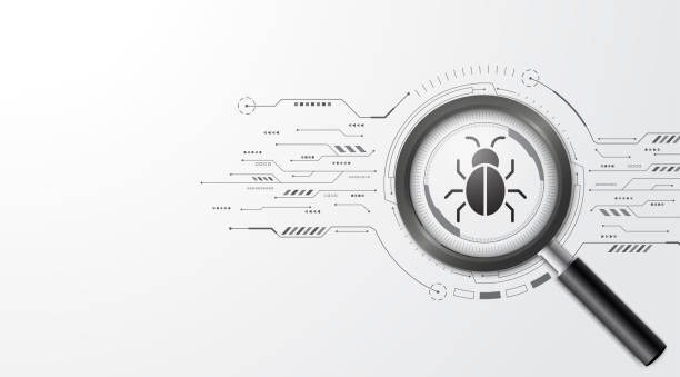 istock Concept of cyber security. Magnifying glass focus malware on the circuit board. Cyber attack and data hack. Dangers of internet theft, Modern futuristic design background. Vector illustration. 2204551938