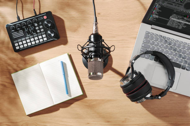 istock Audio equipment and laptop in the home studio 2204554739