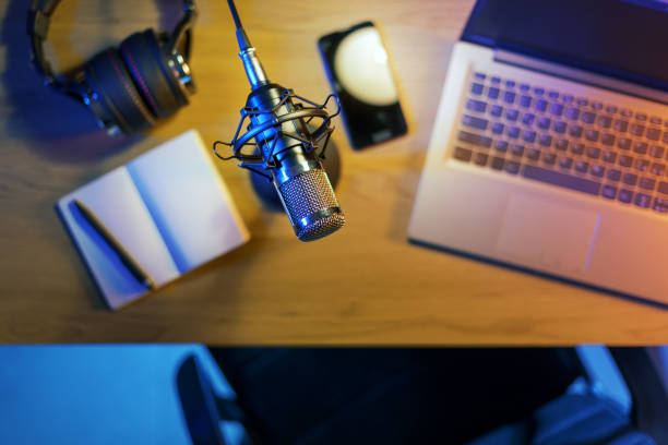 istock Content creator equipment on a desk in the home studio 2204554799