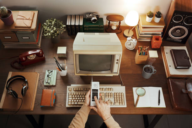 Man working in a vintage style home office