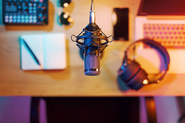 istock Audio equipment and laptop in the home studio 2204555555