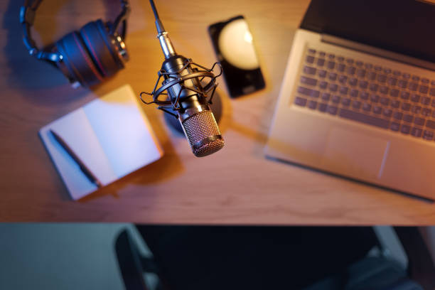 istock Content creator equipment on a desk in the home studio 2204556674
