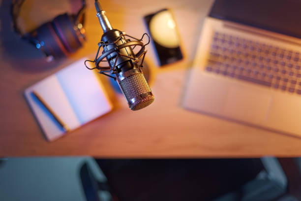 istock Content creator equipment on a desk in the home studio 2204556679