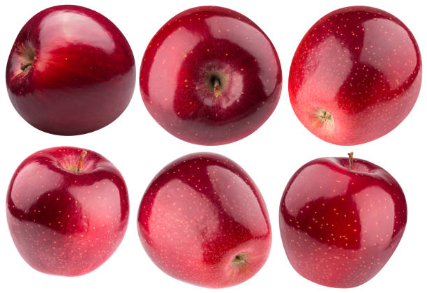 set of red apples isolated on white background.