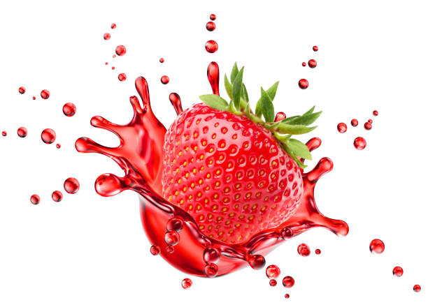 istock strawberry falling into juice splash isolated on a white background 2204575208