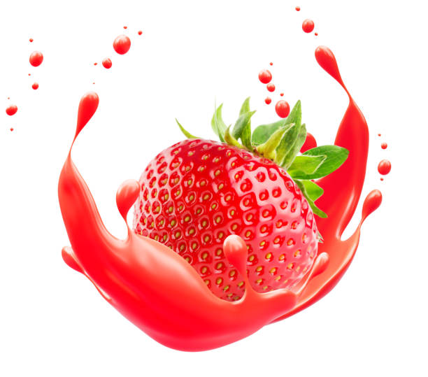 istock strawberry falling into juice splash isolated on a white background 2204575210