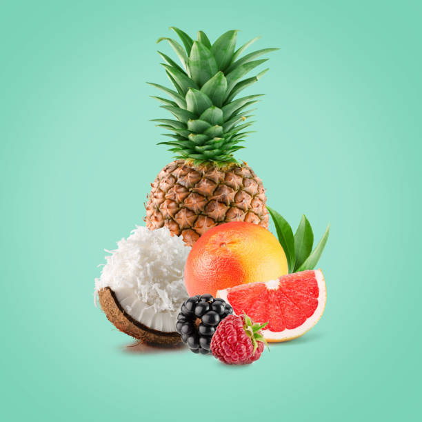 istock exotic fruits on a light green background 2204579044