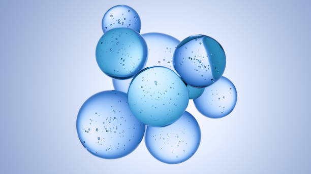 istock Cosmetics blue serum liquid bubbles 3d abstract background. Cosmetic moisturizer essence gel. Collagen fluid bubble molecule. Moisturizing cream or oil, beauty skin concept 2204579885