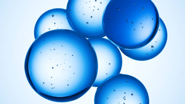 istock Cosmetics blue serum liquid bubbles 3d abstract background. Cosmetic moisturizer essence gel. Collagen fluid bubble molecule. Moisturizing cream or oil, beauty skin concept 2204579904