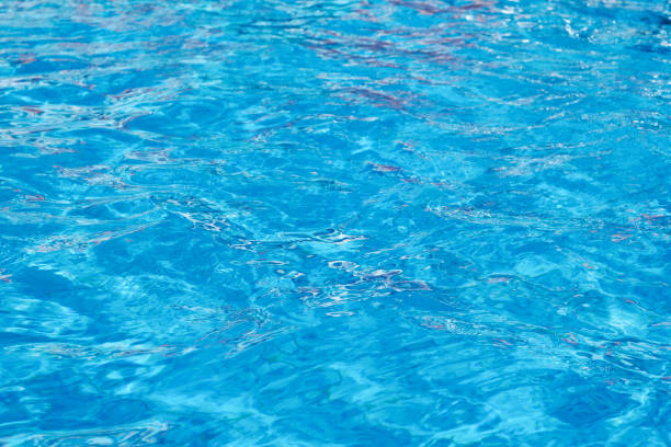 Swimming pool, ocean, sea surface abstract background. Blue water with ripples on the surface. Water waves with shining pattern texture background. Design element.