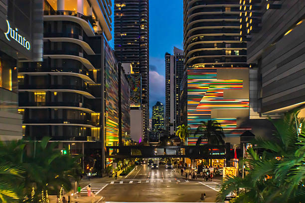Brickell financial district with skyscarapers at night, Miami, USA stock photo