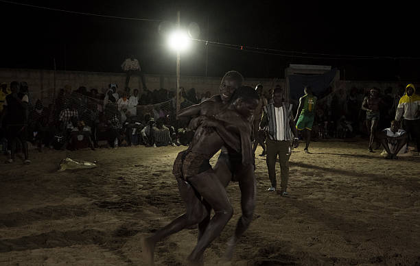 Wrestling fighters in a small Senegalese village in the Saloum Delta. Wrestling is the national sport of Senegal and many world champions come from there.