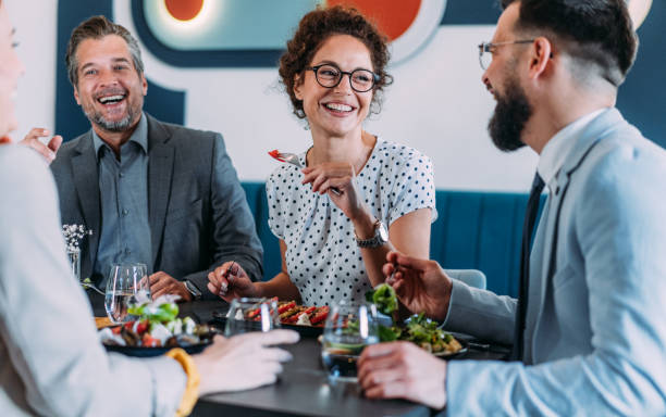 Businesspeople having lunch together.