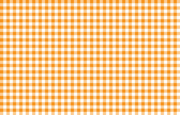 Orange White Checkered Pattern Background with Grid-like Design Seamless orange white checkered pattern design, ideal for backgrounds, textiles, graphic projects. plaid background stock illustrations