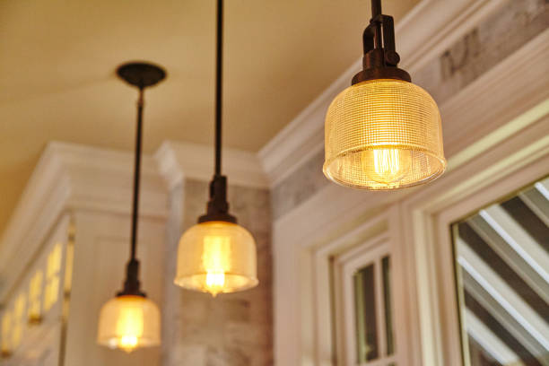 Low Angle View Of Light Fixtures Mounted On Ceiling