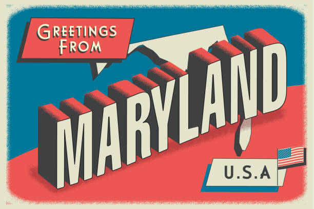 Vector illustration of a Greetings from USA retro postcard design layout with 3D vintage tourism style text design. State map. Red and blue color palette with American flag. All fonts outlined. Download includes vector eps and high resolution jpg.