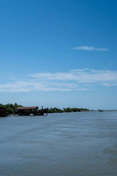 istock Floating houses on a calm river under a clear sky 2204623842