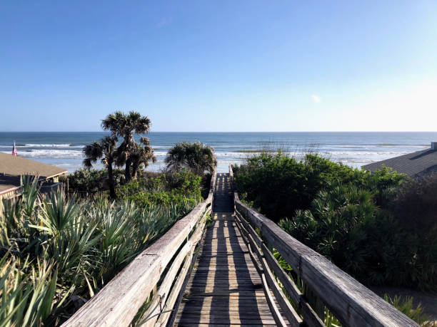 istock Wooden Walkway Leading to Sunny Beach 2204630768