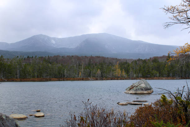 istock Mount Katahdin shrouded in clouds from the Sandy Stream Pond viewpoint 2204641791