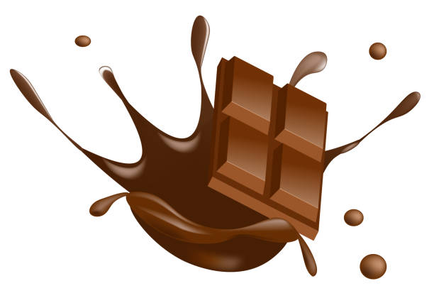 istock Dark chocolate bars interacting with splashing of brown liquid isolated on white background 2204645227