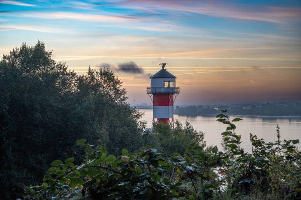 Hamburg Rissen Sunrise in Spring with old Lighthouse