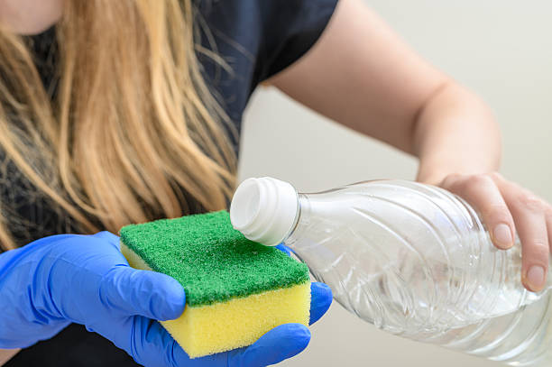 istock Cleaning lady using chemicals for cleaning and sanitizing, latex protective gloves, disinfection and hygiene 2204667936