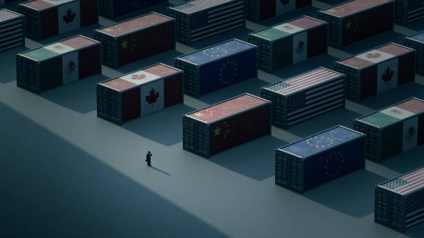 Shipping Containers Covered in flags – Symbolizing Trade Tariffs and Global Trade Challenges