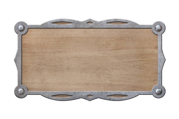 metal plate with wooden texrure isolated on white background