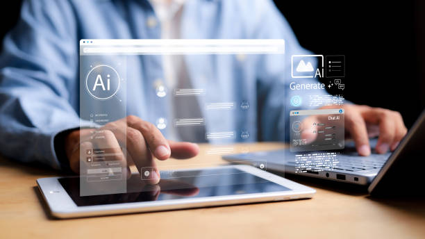 istock Chat with AI or Artificial Intelligence. Young businessman chatting with a smart AI or artificial intelligence using an artificial intelligence chatbot developed by OpenAI. 2204680628