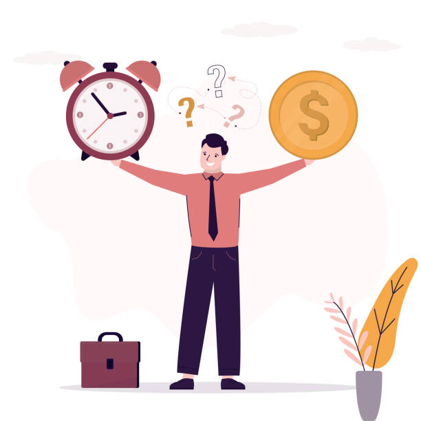 istock Difficulty decision, time or profit, balancing save time or earning money choice. Time value of money. Money management. Businessman thinking about work efficiency, 2204681372