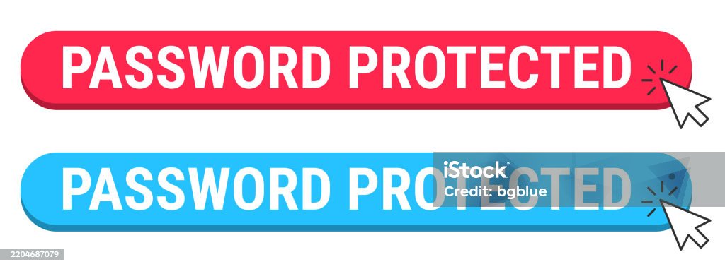 Password Protected Red And Blue Buttons With Cursor On White Background ...