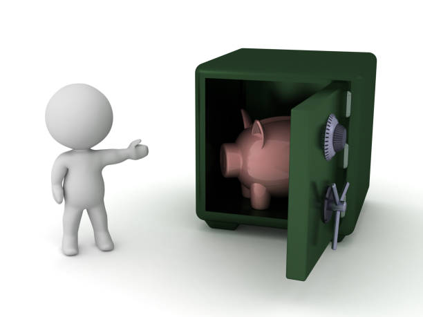 istock 3D Character with a Safe and a Piggy Bank 2204688968
