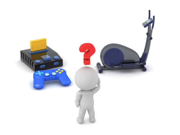 istock 3D Character with Exercise Bike and Video Games 2204689370