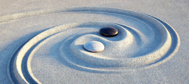 istock Japanese ZEN garden with textured sand 2204700733