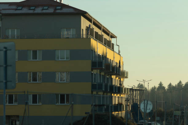 istock A Modern Apartment with Bright Yellow Stripes at Dusk during Sunset 2204704330