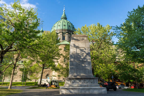 Montreal, Quebec, Canada - August 2 2021 : Cenotaph, a monument located at Place du Canada.