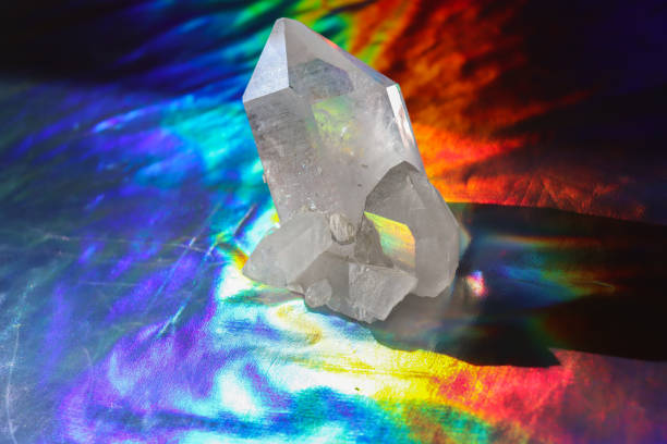 Holographic background. Crystal on a shiny background. Rock crystal.