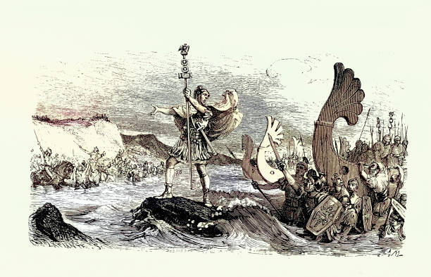 Roman legion standard bearer leading Julius Caesar's invasions of Britain