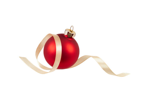 red christmas ball with golden ribbon band string isolated