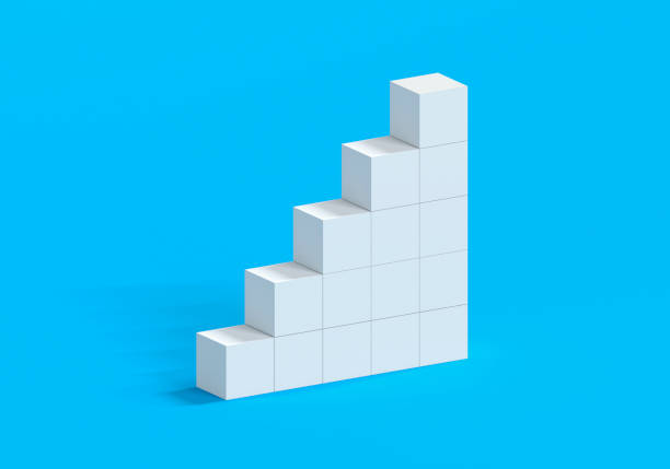 blocks stacking as step stair with on blue background. Business concept growth success process