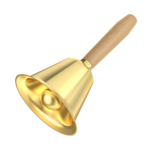 istock Golden handbell with a wooden handle 2204716789