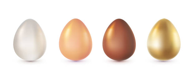 istock Vector set of illustration of realistic shine different color egg isolated on white background. 3d cartoon style design of golden and chocolate egg for holiday easter hunt greeting card 2204716804